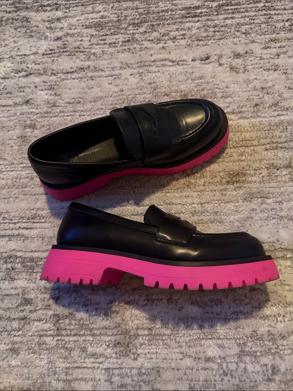 No Boundaries Black Loafers with Hot Pink Lug Sole